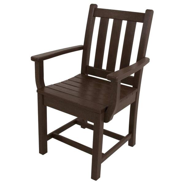 POLYWOOD Traditional Garden Mahogany All-Weather Plastic Outdoor Dining Arm Chair