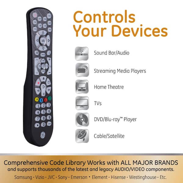 GE UltraPro 8-Device Backlit Universal Remote, Black