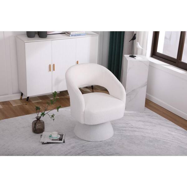 Fabric Upholstered White Swivel Accent Chair Armchair Round Barrel Chair Comfy Single Sofa Modern Side Chair