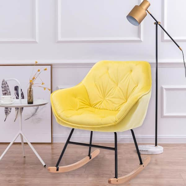 yellow velvet rocking chair