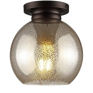 Atlas 7.75 in. Mercury Silver/Oil Rubbed Bronze Metal/Glass LED Flush Mount