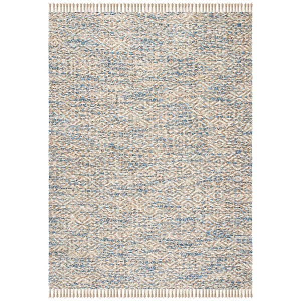 SAFAVIEH Natural Fiber Beige/Blue 8 ft. x 10 ft. Woven Thread Area Rug