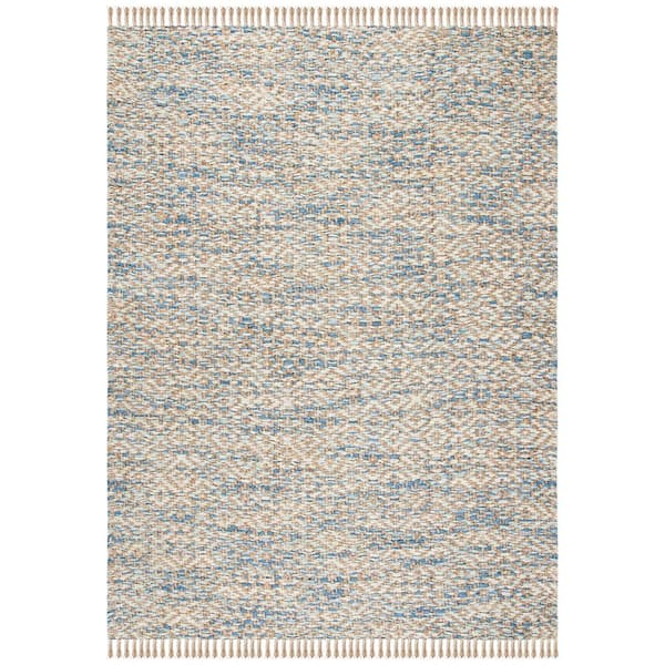 Natural Fiber Beige/Blue 9 ft. x 12 ft. Woven Thread Area Rug