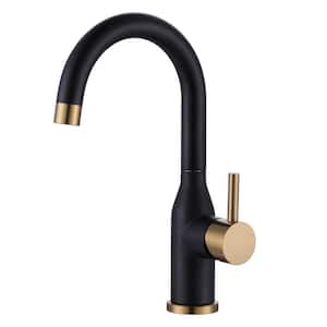 Standard Single Handlebar Faucet Deck Plate Not Included in Black and Gold