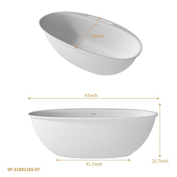 VANITYFUS 67 in. Stone Resin Flatbottom Solid Surface