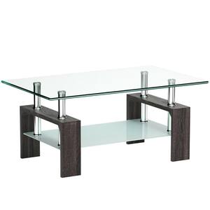 39. 4 in. Black Rectangle Glass and MDF Coffee Table with Shelf
