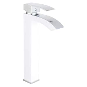 Marella Single-Handle Single Hole Vessel Bathroom Faucet in Polished Chrome and White