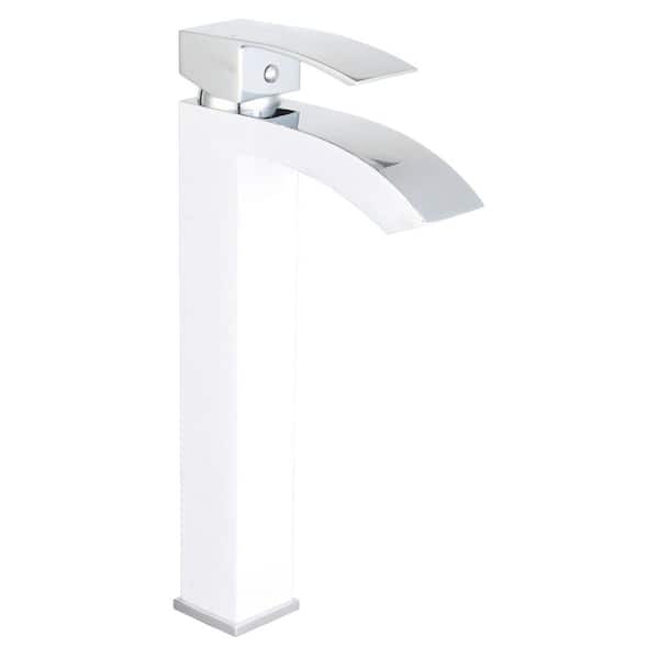 Eisen Home Marella Single-Handle Single Hole Vessel Bathroom Faucet in Polished Chrome and White
