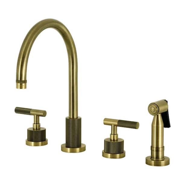 Convergent 2-Handle Deck Mount Standard Kitchen Faucet in Antique Brass