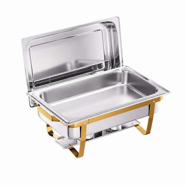 4-Pack 9 qt Gold Stainless Steel Stackable Chafing Dishes for Buffet and Catering Events