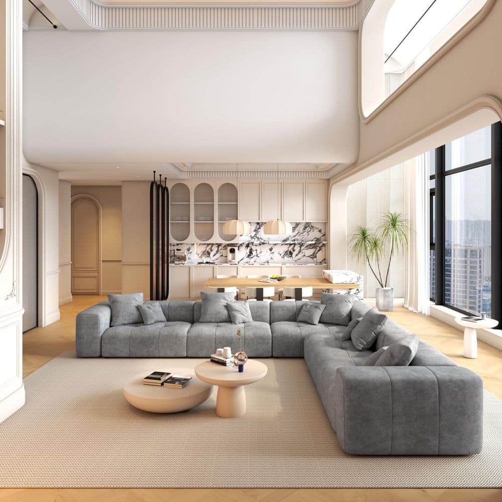 J&E Home Oversized 144.17 in. 5-Piece Linen Sectional Sofa L