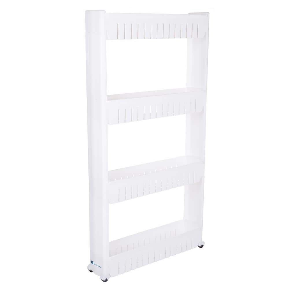White 4-Tier Slim Rolling Storage Cart with PVC Wheels
