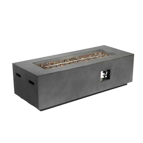Unbranded 60 in. Dark Gray Outdoor Rectangle 50,000 BTU Propane Fire Pit Table with Waterproof Cover, Auto-Ignition, Lava Rocks