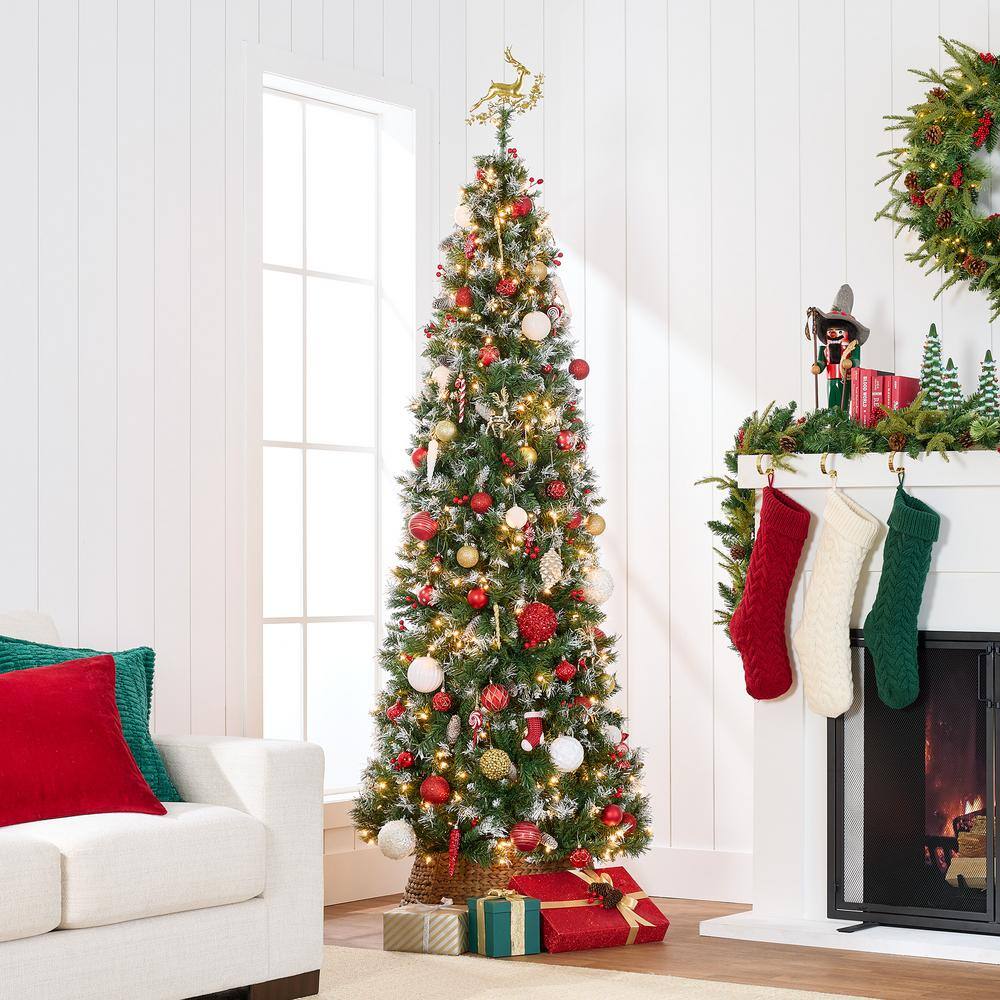 9ft Pre-Lit Frosted Pencil Christmas Tree with Pine Cones and Lights
