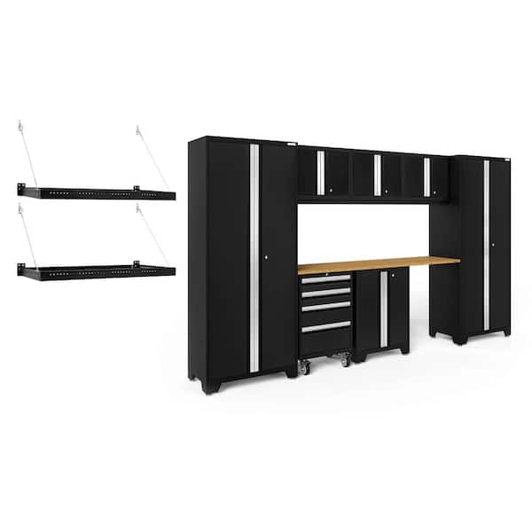 NewAge Products Bold Series 132 in. W x 76.75 in. H x 18 in. D 24-Gauge Steel Garage Cabinet Set in Black (8-Piece)
