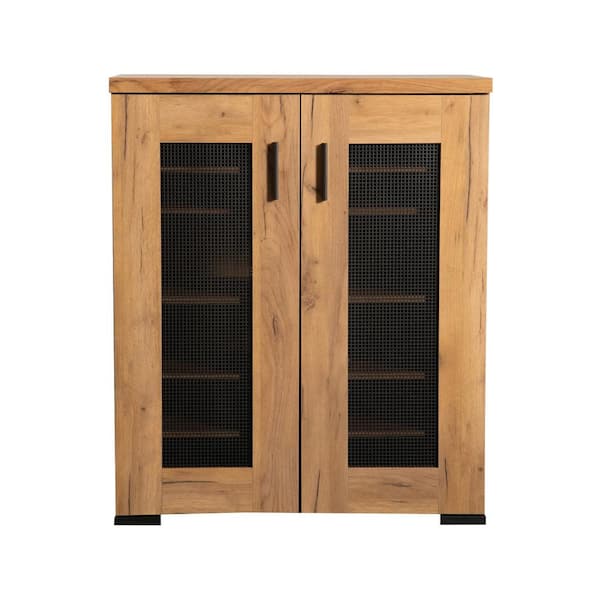 Coaster Golden Oak and Gunmetal Cabinet with 2-Mesh Doors