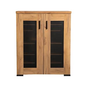 Golden Oak and Gunmetal Cabinet with 2-Mesh Doors