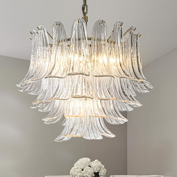 24 in. 5-Lights Vintage Modern Antique Bronze Tiered Chandelier with 4-Tier Clear Art Glass Pendant for Living Room