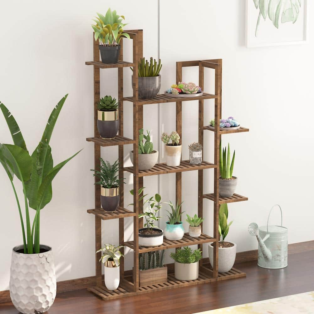 36 in. W x 8 in. D x 56 in. H Brown Bamboo 7-Tier Indoor Outdoor Plant ...