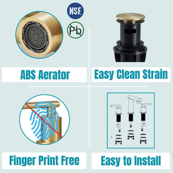 8 in. Widespread Double Handle Bathroom Faucet with Pop-Up Drain and Lead-Free Supply Hoses in Brushed Gold