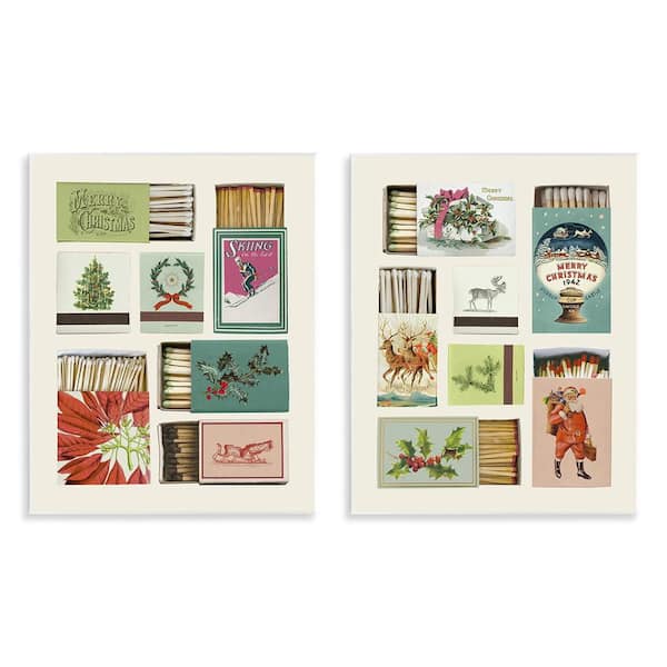 Festive Christmas Match Boxes by Victoria Barnes 2 Piece Unframed Graphic Nature Art Print 14 in. x 11 in.