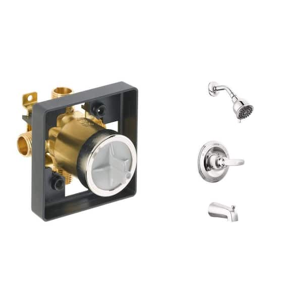 Universal Tub and Shower Valve Body Rough-In Kit with Foundations 1-Handle Tub and Shower Faucet Trim Kit in Chrome
