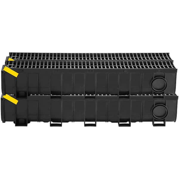 Trench Drain System, Channel Drain with Plastic Grate, 5. 9x7. 5-In. HDPE Drainage Trench, Black Plastic Drain, 4 Pack