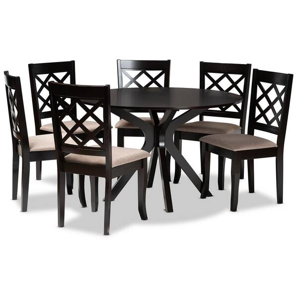 Baxton Studio Jana 7-Piece Sand and Dark Brown Dining Set