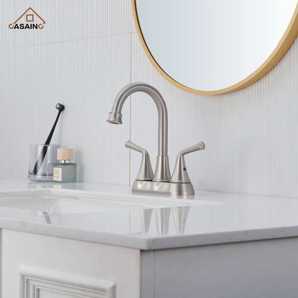 Brushed Nickel Dual Handle Bathroom Sink Faucet with Drain Kit