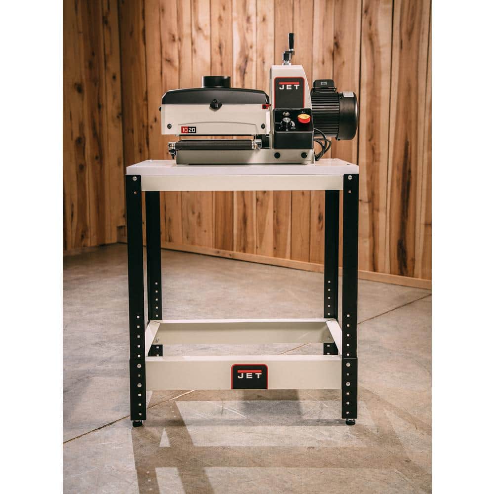 Adjustable Height Black and White Steel Benchtop Machine Table