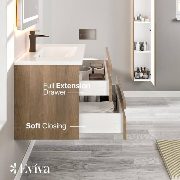 Eviva Joy 36 in. W x 18 in. D x 20.5 in. H Floating Bathroom Vanity in Graywood with White Porcelain Top with White Sink