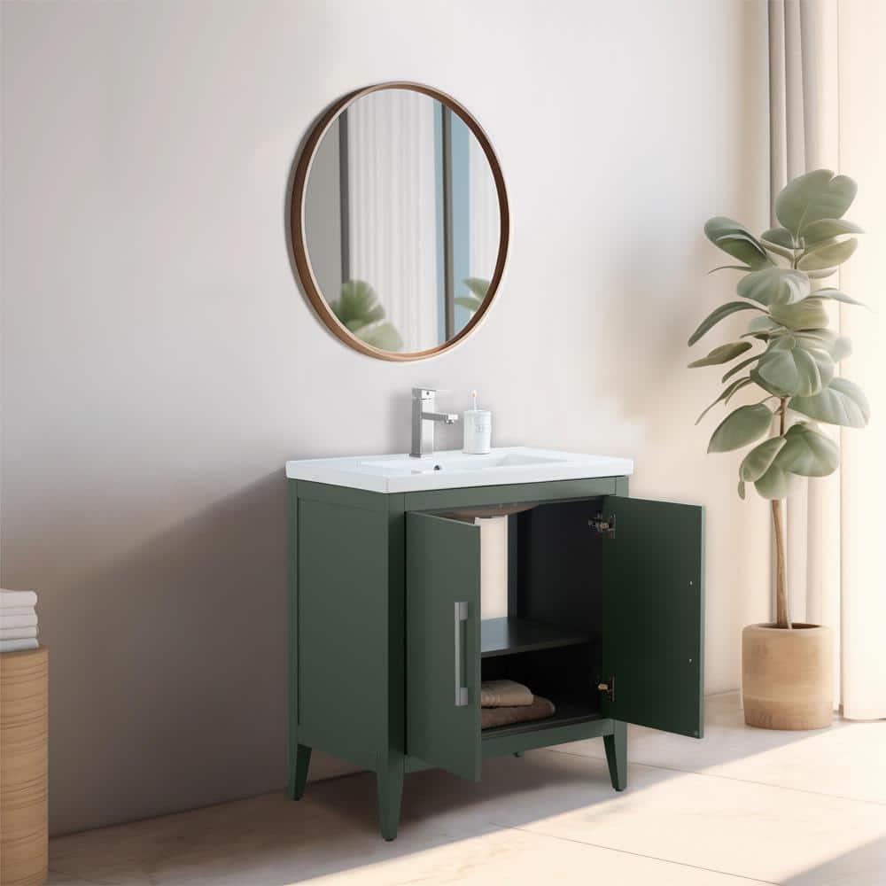 30" Vintage Green Single Sink Bathroom Vanity with Ceramic Top
