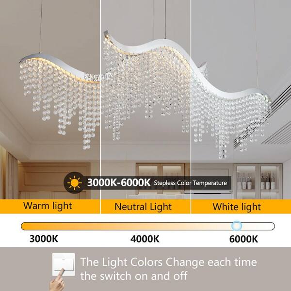 Jushua 36 in. 1-Light Modern Silver Wave K9 Crystal LED Chandelier
