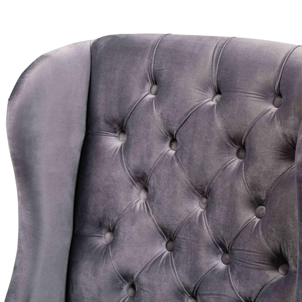 Elevate 42" Grey Velvet & Wood Wingback Dining Chair with Nailhead Trim
