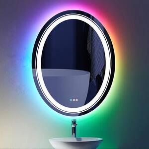 24 in. W x 32 in. H Oval Frameless LED Anti Fog Backlit and Front Lighted Wall Bathroom Vanity Mirror in RGB