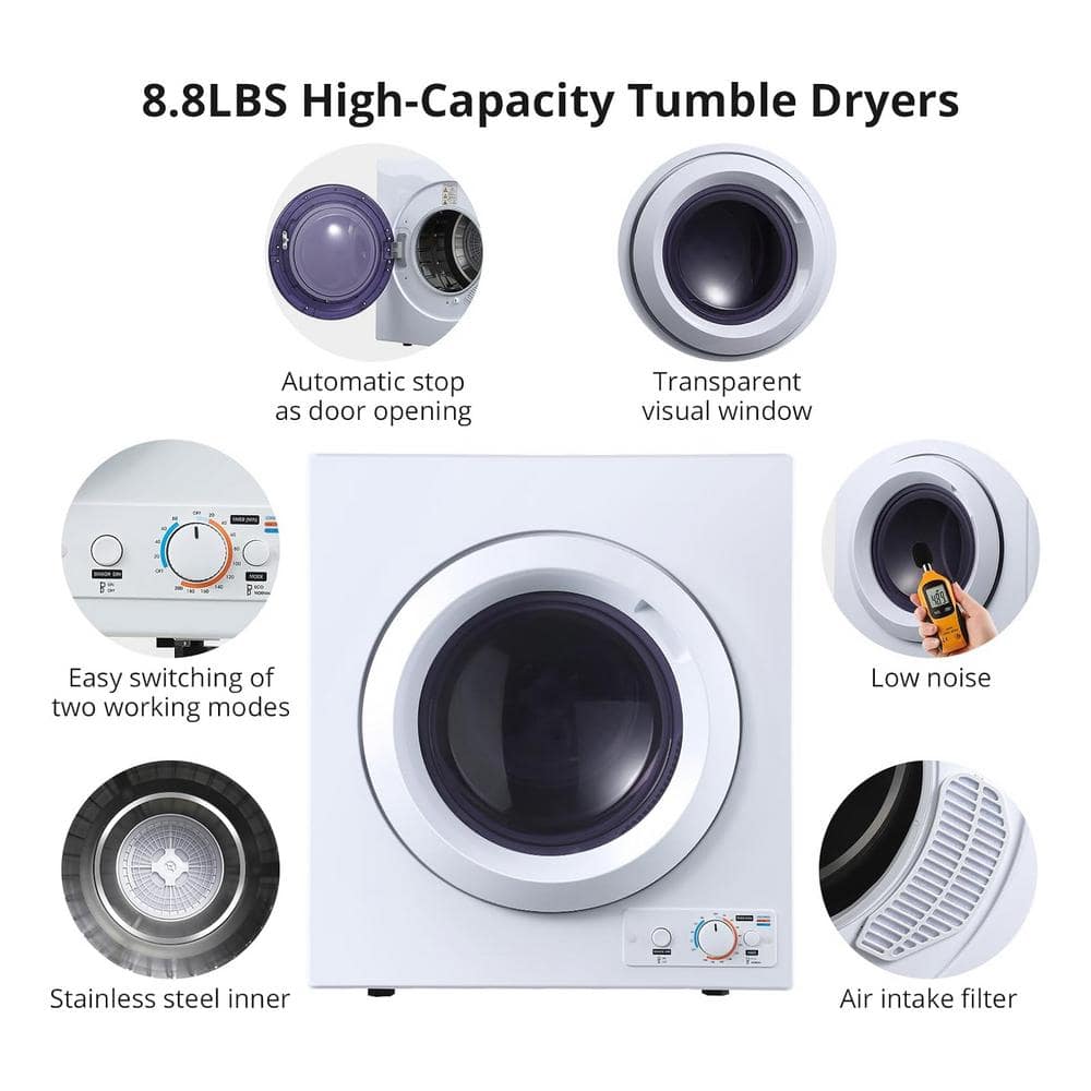 Compact White Electric Dryer with Moisture Sensing and Door Window