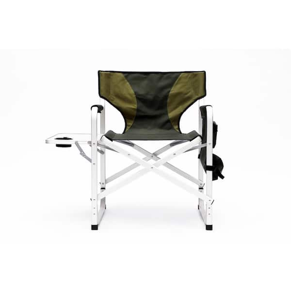 1 Piece Green Aluminum Folding Outdoor Lawn Chairs with Side Table Storage Pockets Chair