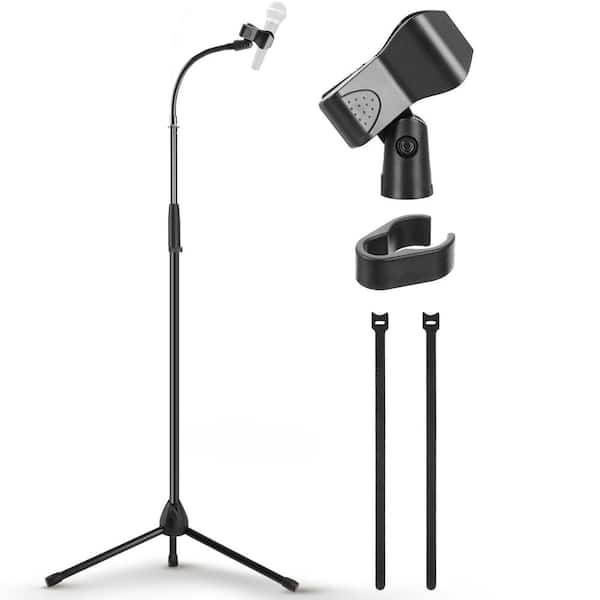 Tripod Base Gooseneck Microphone Stand with Mic Clip - Adjustable Height from 52.36” to 79.13” (4.36’ - 6.59’) PMKS58GN