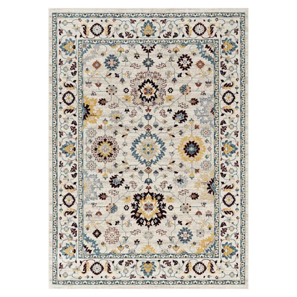 Everwash Treasure Lina Ivory/Red 6 ft. x 9 ft. Medallion Machine Washable Area Rug