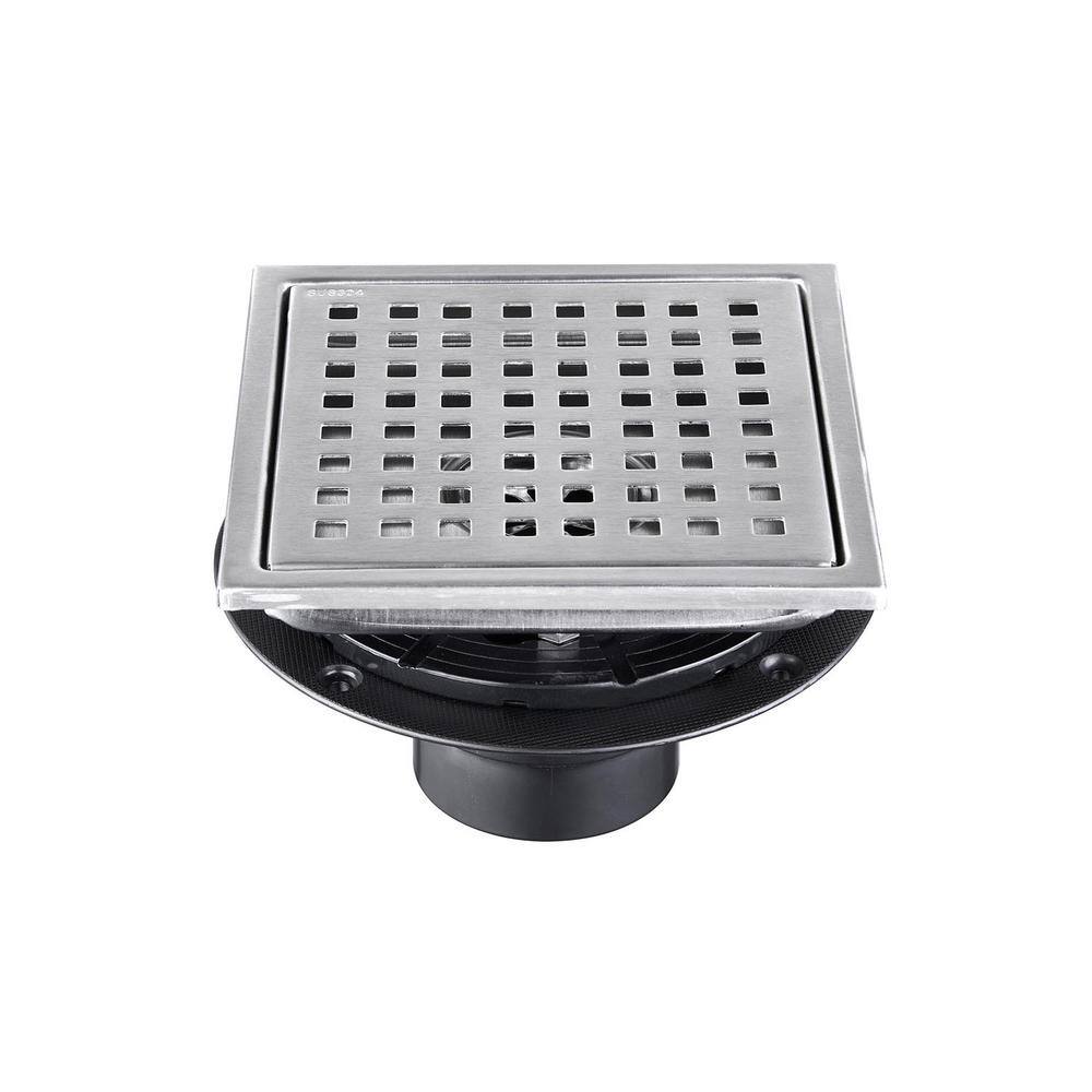 1-Piece 6 in. Stainless Steel Sq. Shower Floor Drain Bath Hardware Set Incl