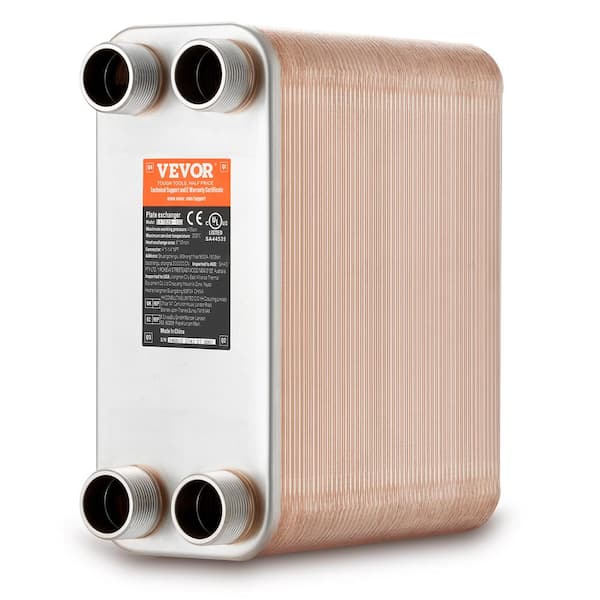 VEVOR Heat Exchanger 5 in. x 12 in. 100 Plates Brazed Plate Heat Exchanger Copper/316L Stainless Steel Heat Exchanger