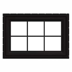 36 in. x 24 in. V-4500 Series Black FiniShield Vinyl Awning Window with Colonial Grids/Grilles