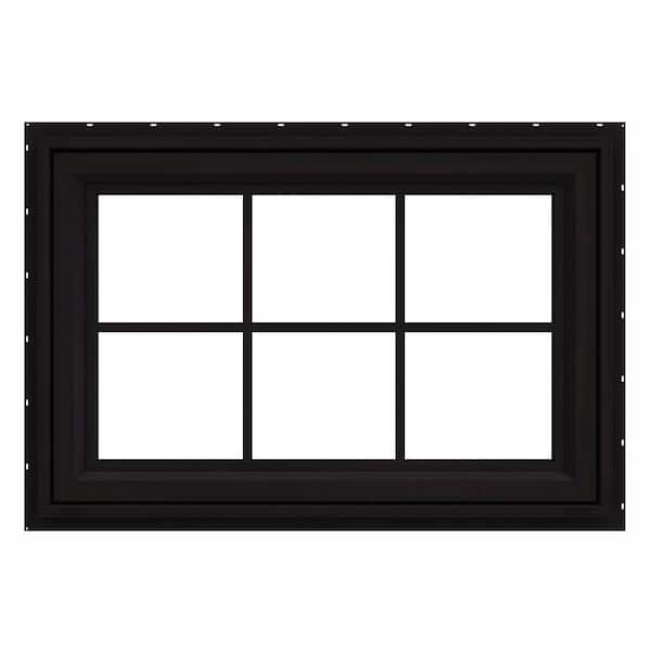 JELD-WEN 36 in. x 24 in. V-4500 Series Black Exterior/White Interior FiniShield Vinyl Awning Window with Colonial Grids/Grilles