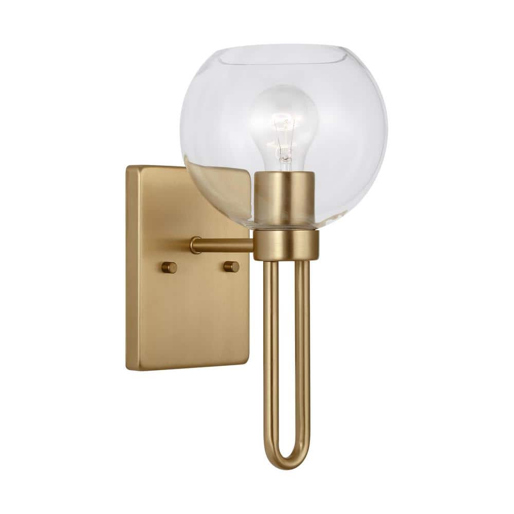 Satin Brass Clear Glass Dimmable Wall Sconce