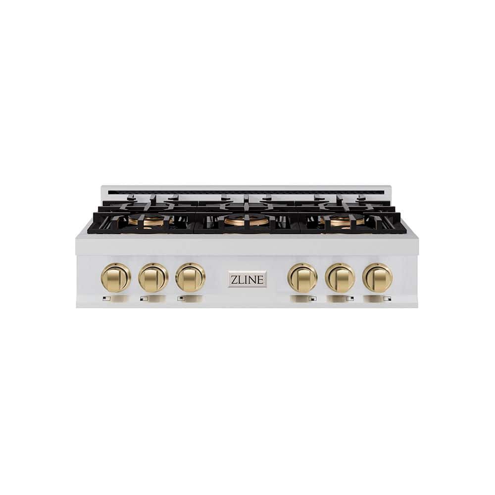 Autograph Edition 36 in. Classic Gas Rangetop with 6-Burner DuoPro Cooktop in Stainless and Champagne Bronze Accents