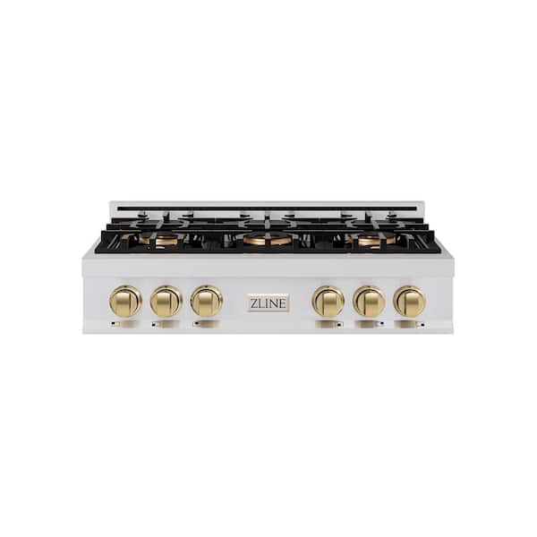 Autograph Edition 36 in. Classic Gas Rangetop with 6-Burner DuoPro Cooktop in Stainless and Champagne Bronze Accents