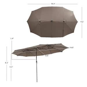15 ft. Solar LED Patio Outdoor Double-Sided Market Umbrella with 48-Lights Crank Tan
