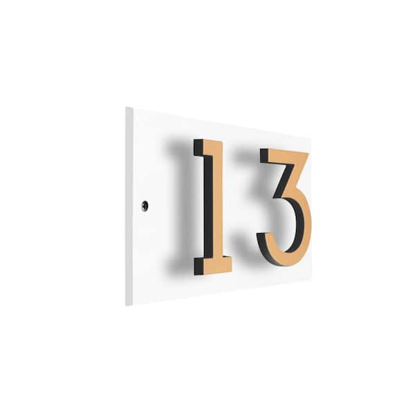 Floating Stand-Off 2-Number Horizontal Sign White with Black / Gold Modern Font Numbers
