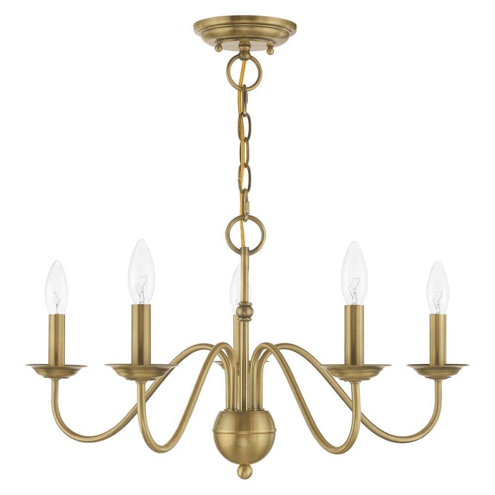 Elegant Antique Brass 5-Light Taper Candle Chandelier