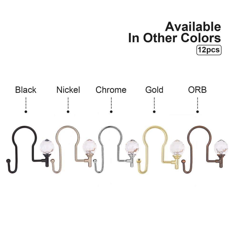Matte Black Double Shower Curtain Hooks with Crystal Design